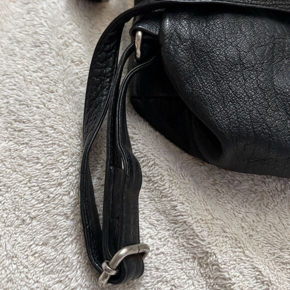 Vintage Black Leather Backpack Drawstring Sack Style Back Zip Pocket Distressed main image 6